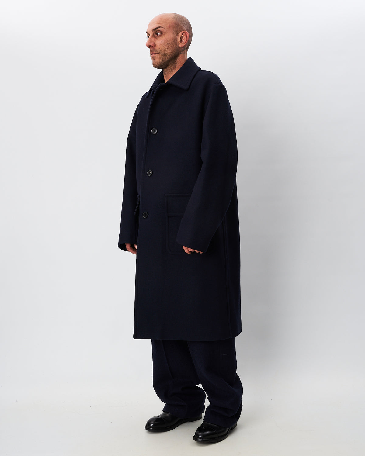 Dries Van Noten cappotto blu allacciatura alta
