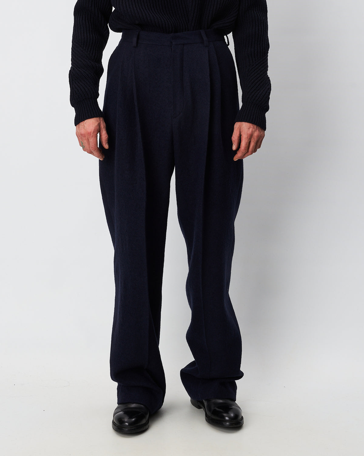 Dries Van Noten pantalone blu in panno di lana