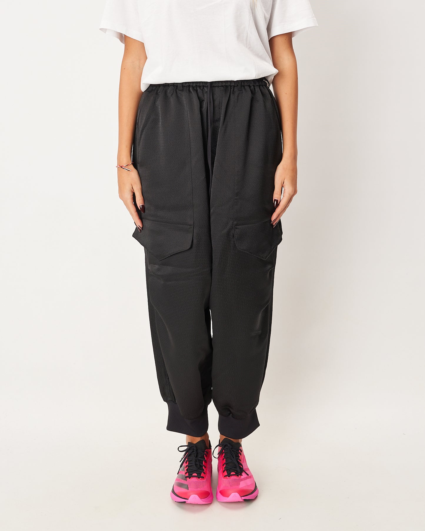 Y3 Yamamoto pantalone cargo con tessuto lucido