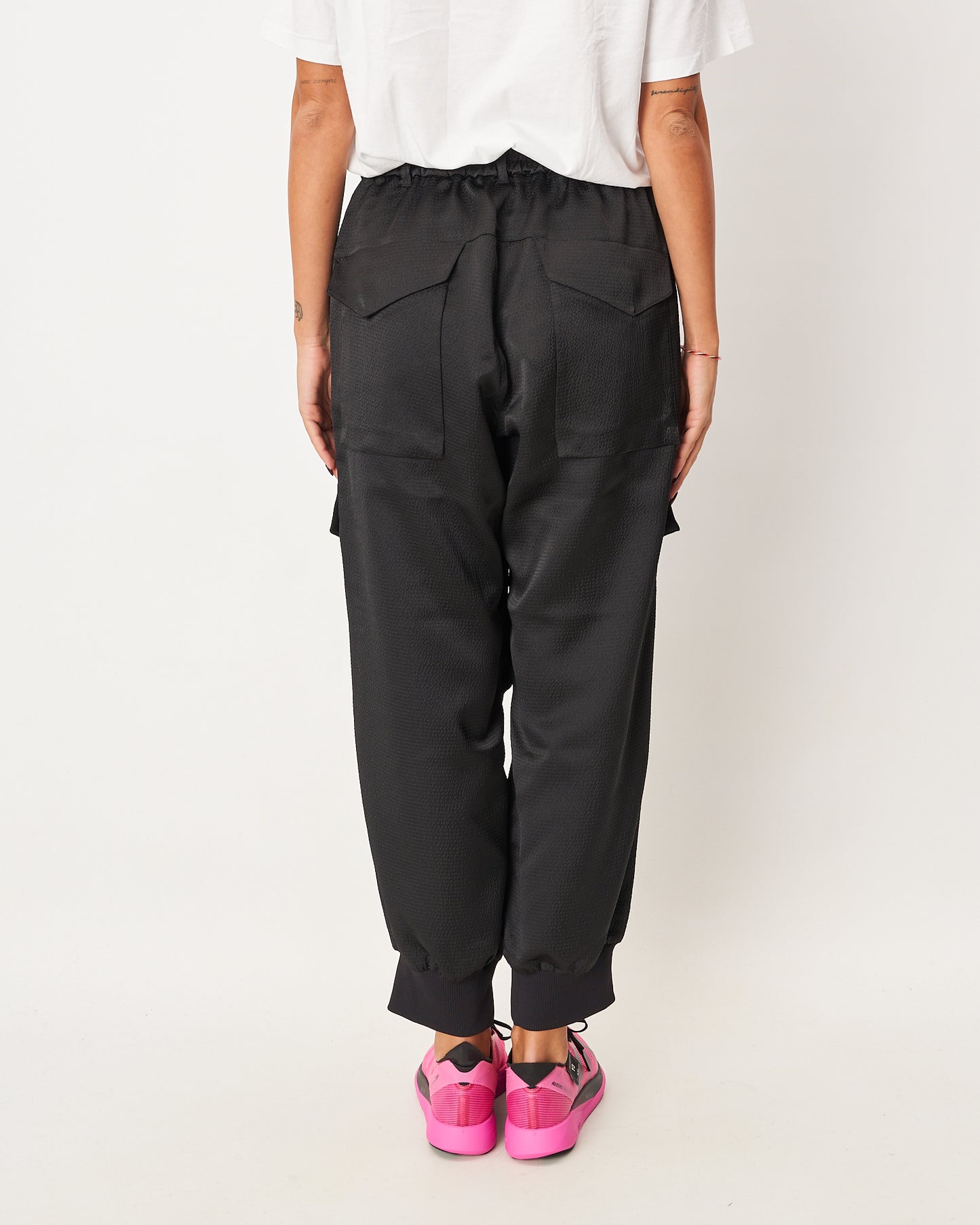 Y3 Yamamoto pantalone cargo con tessuto lucido