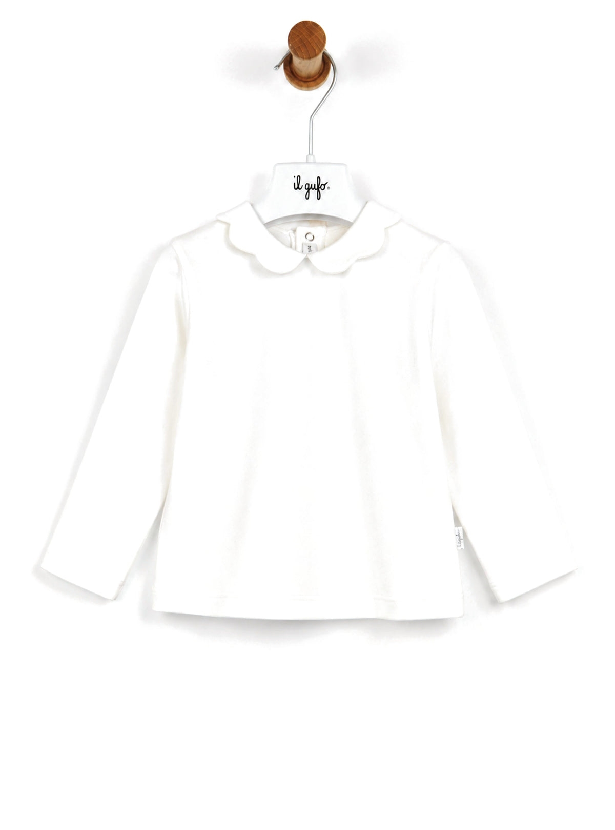 Il Gufo T-shirt bianca a maniche lunghe con colletto smerlato