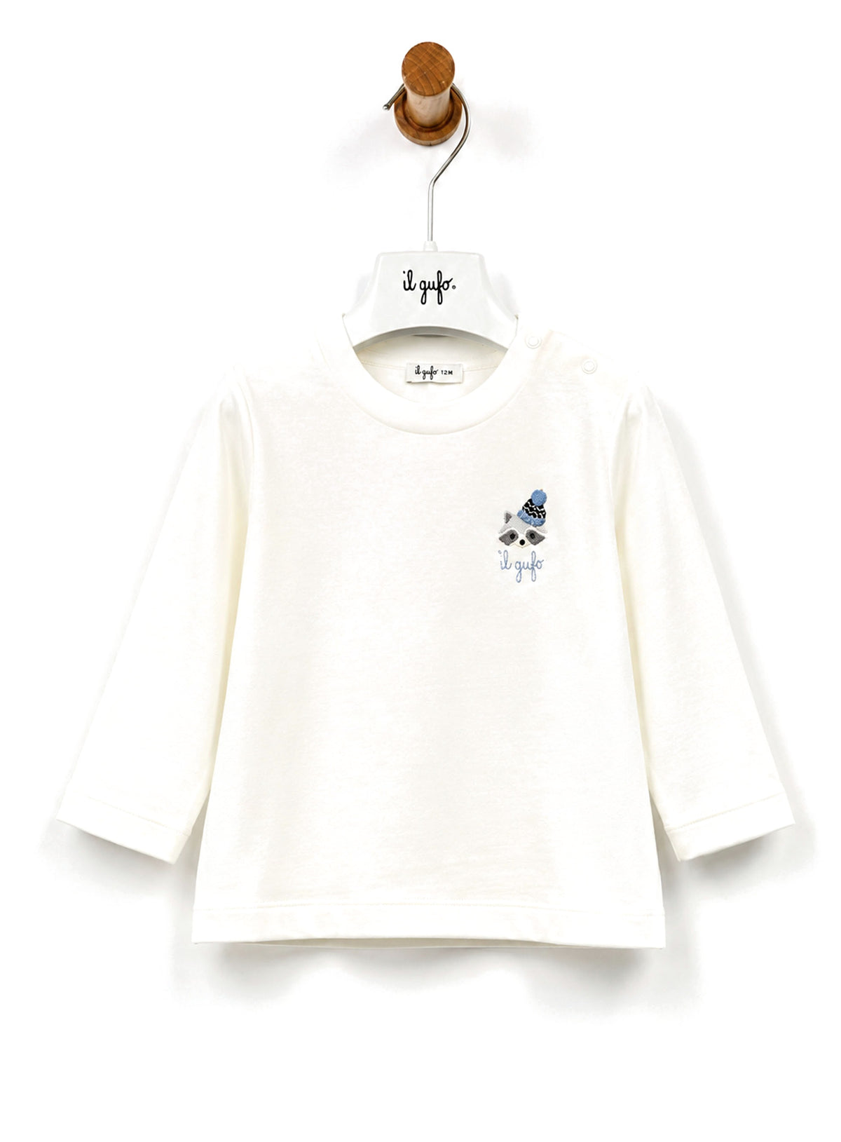 Il Gufo T-shirt latte a maniche lunghe con piccolo ricamo