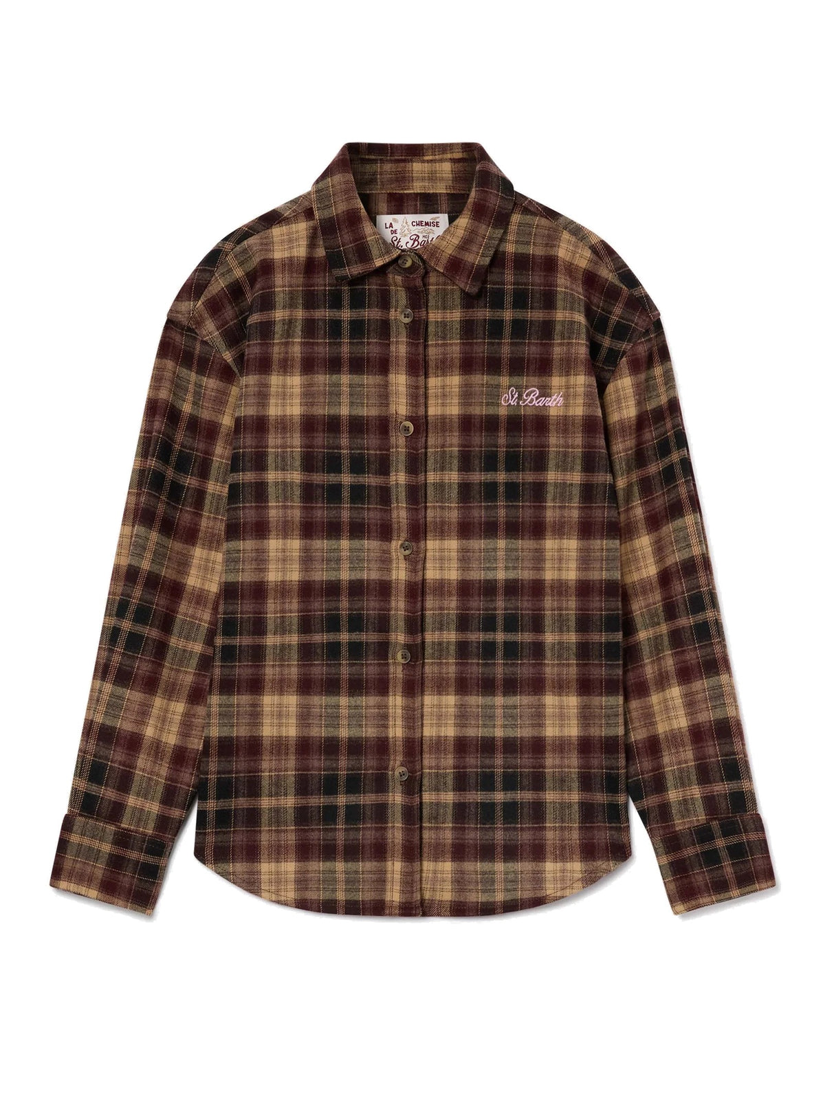MC2 Saint Barth Camicia in flanella tartan marrone con Hello Kitty sul retro