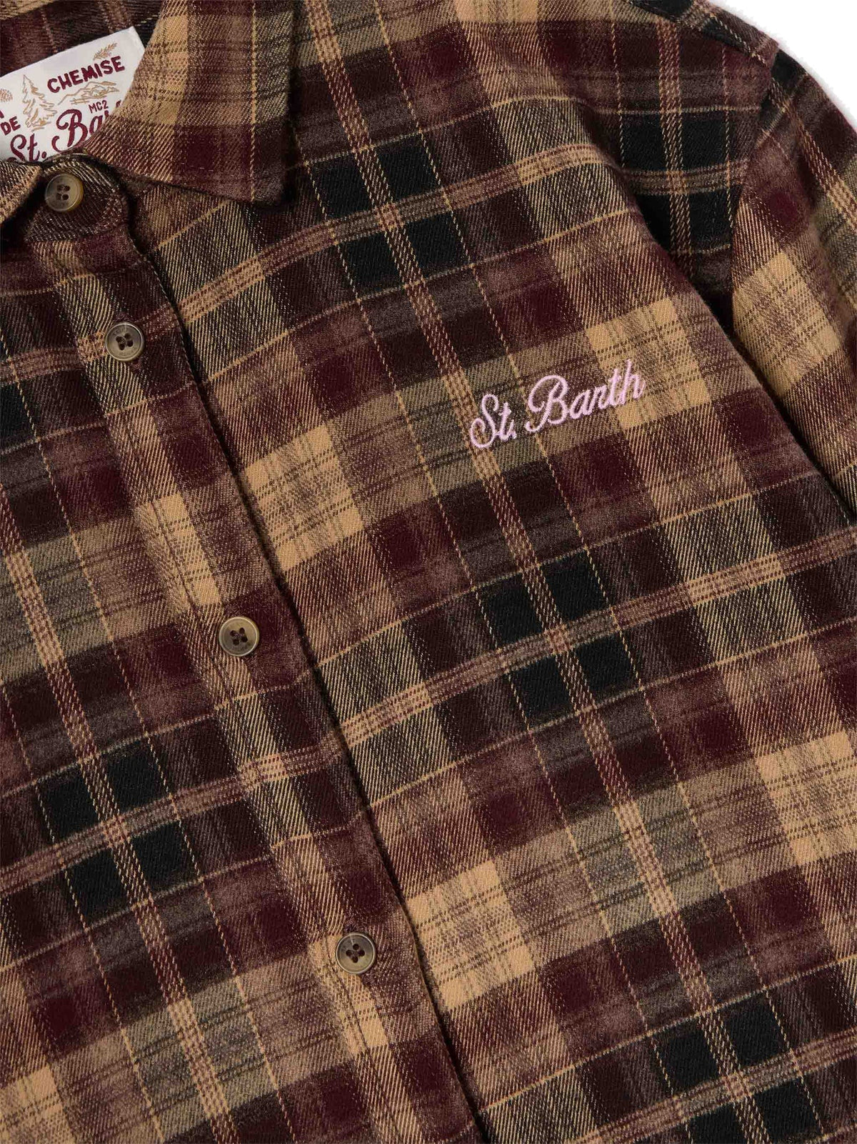 MC2 Saint Barth Camicia in flanella tartan marrone con Hello Kitty sul retro