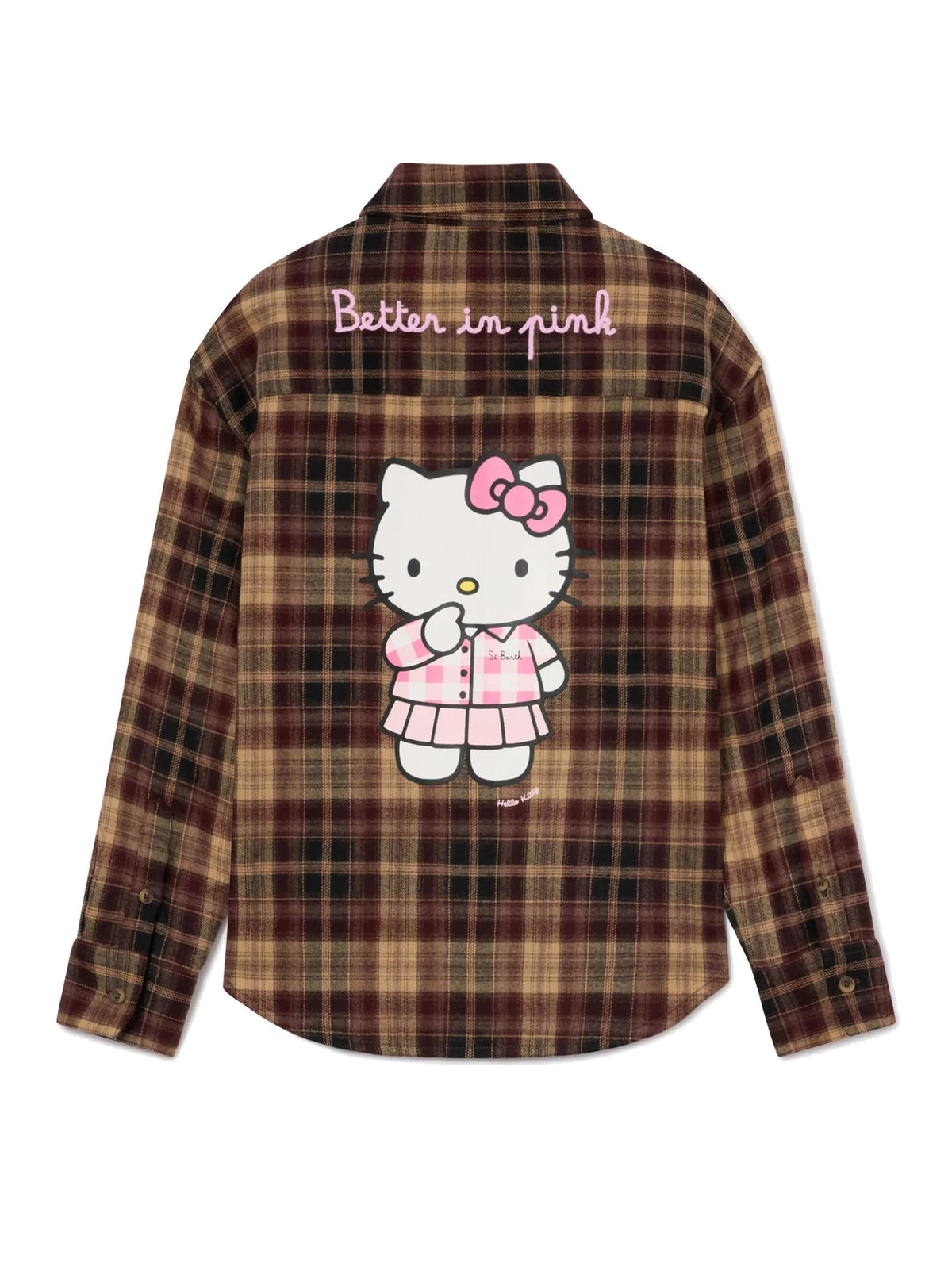 MC2 Saint Barth Camicia in flanella tartan marrone con Hello Kitty sul retro