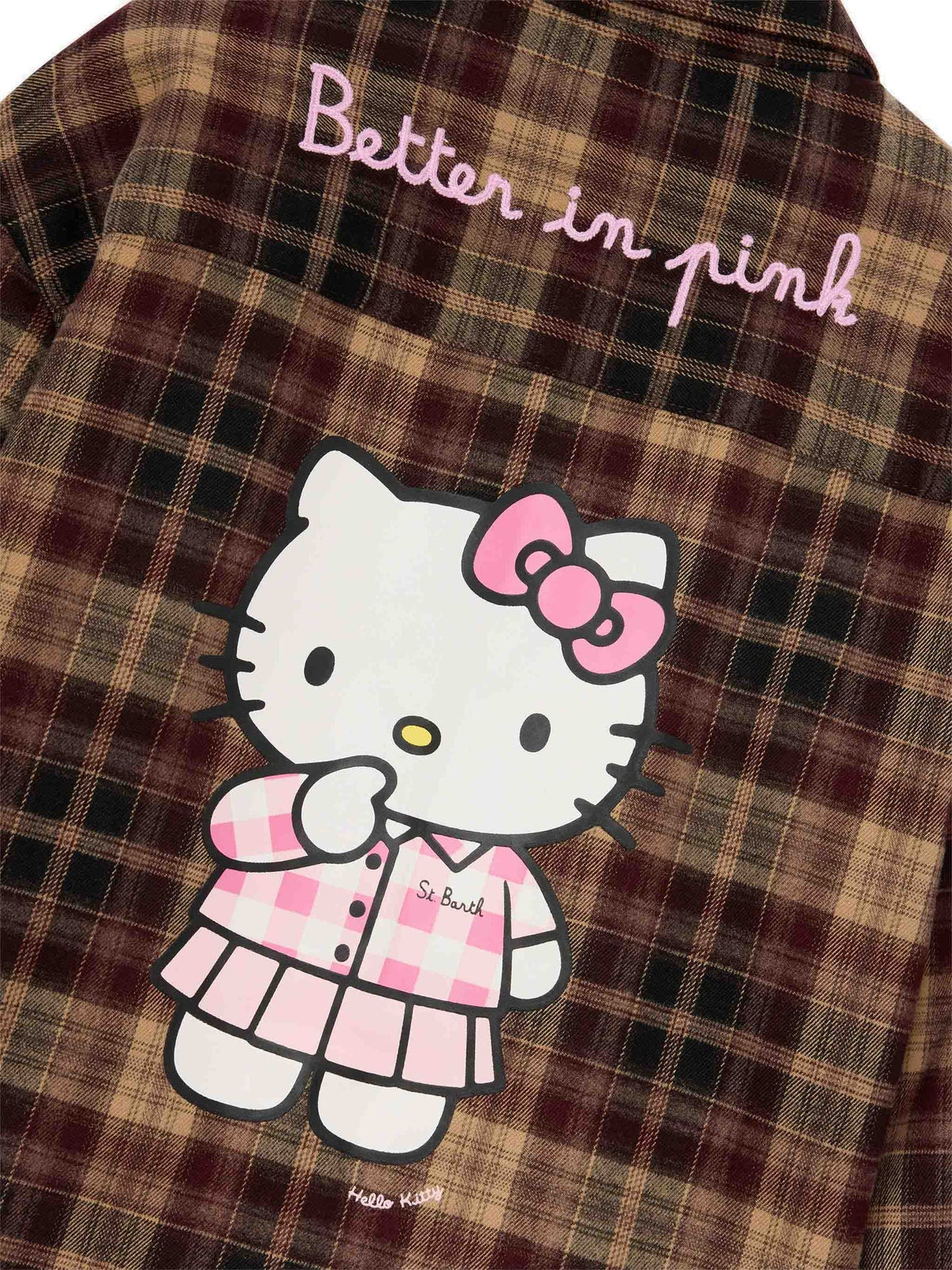 MC2 Saint Barth Camicia in flanella tartan marrone con Hello Kitty sul retro