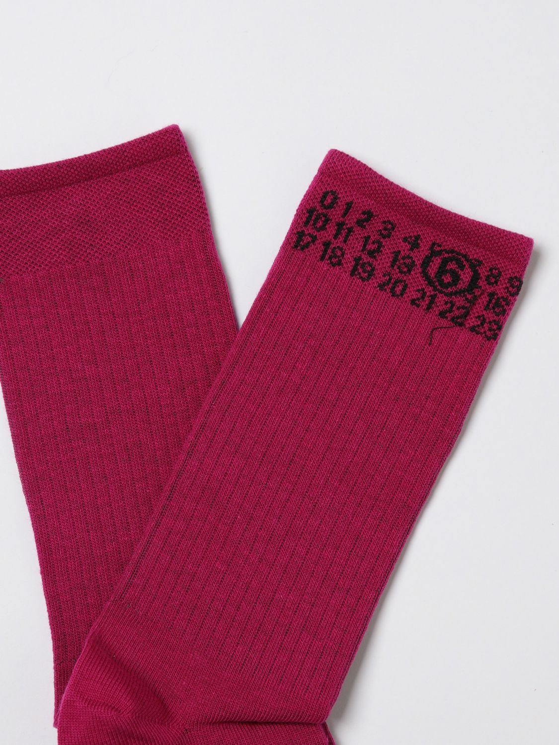 MM6 Margiela Calzini a costine con numeric logo fuchsia