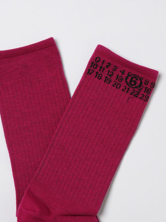 MM6 Margiela Calzini a costine con numeric logo fuchsia