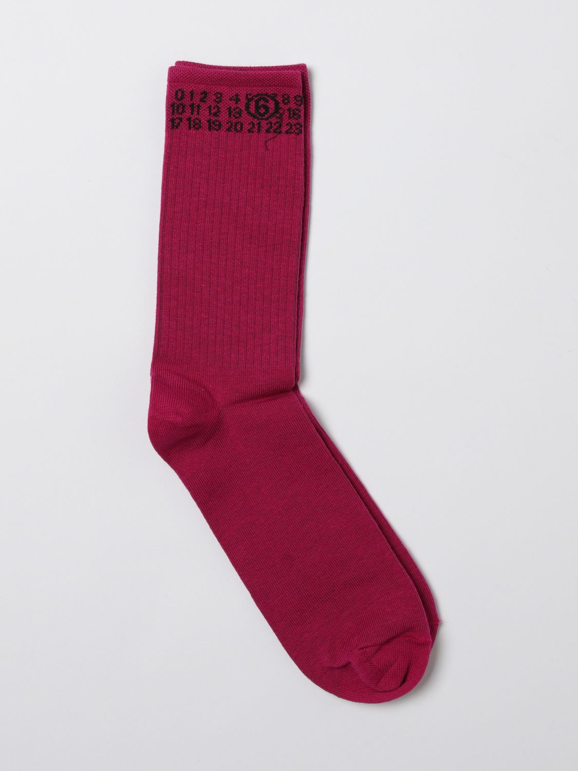 MM6 Margiela Calzini a costine con numeric logo fuchsia
