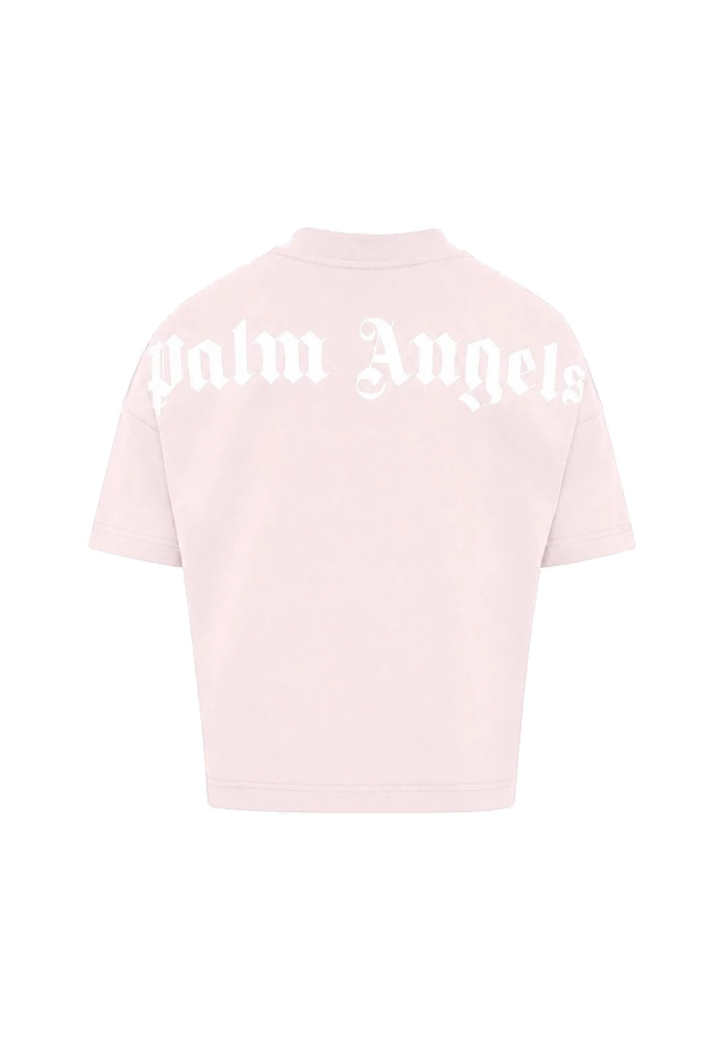 Palm Angels T-shirt rosa cropped con maxi logo sul retro
