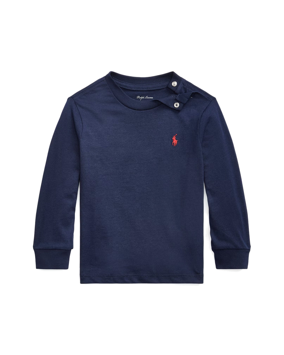 Polo Ralph Lauren T-shirt neonato blu a maniche lunghe con logo