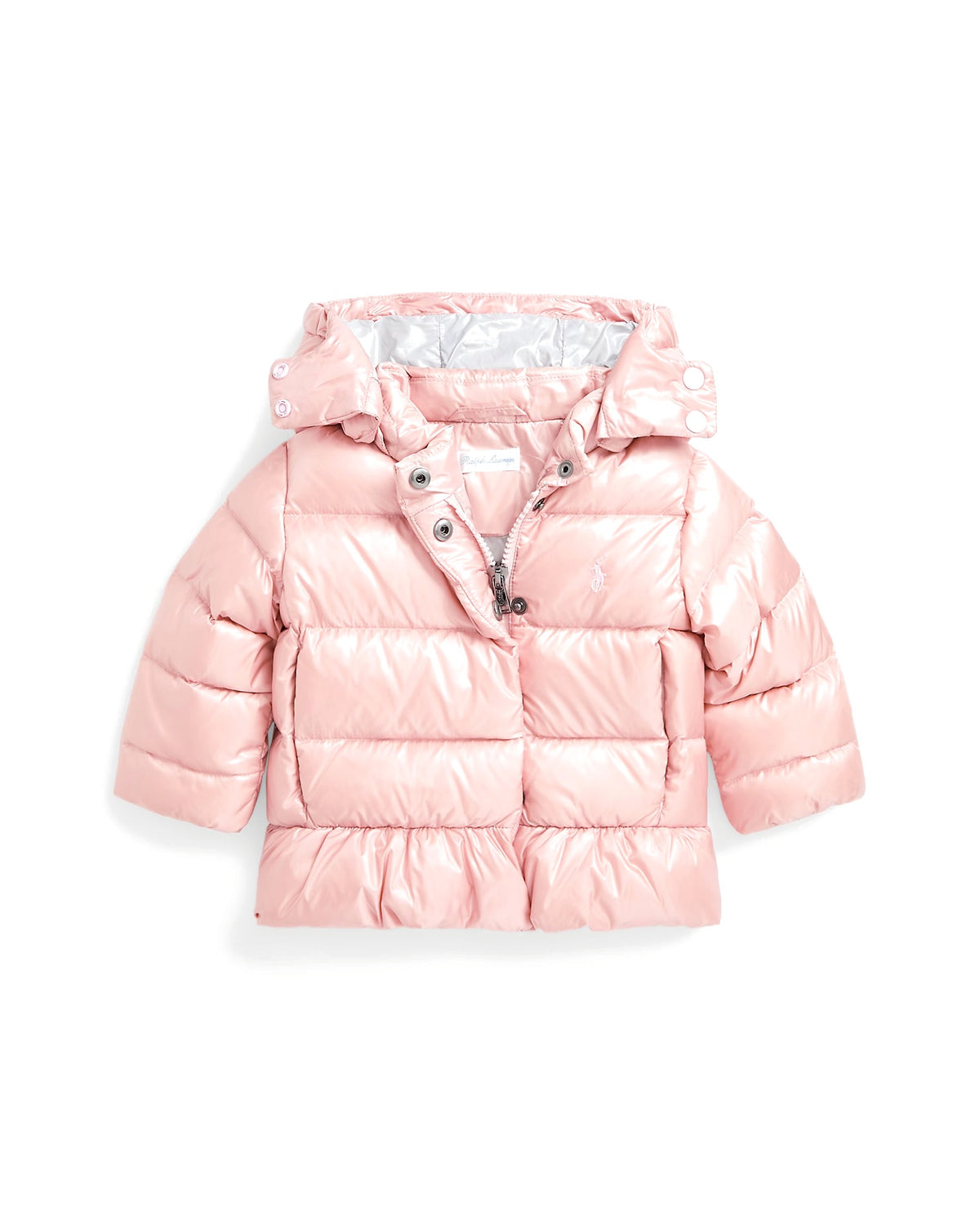 Polo Ralph Lauren Piumino rosa con cappuccio e balza