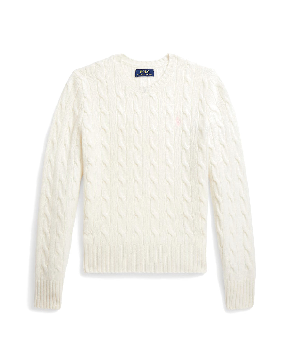 Polo Ralph Lauren Maglione latte a trecce con logo rosa