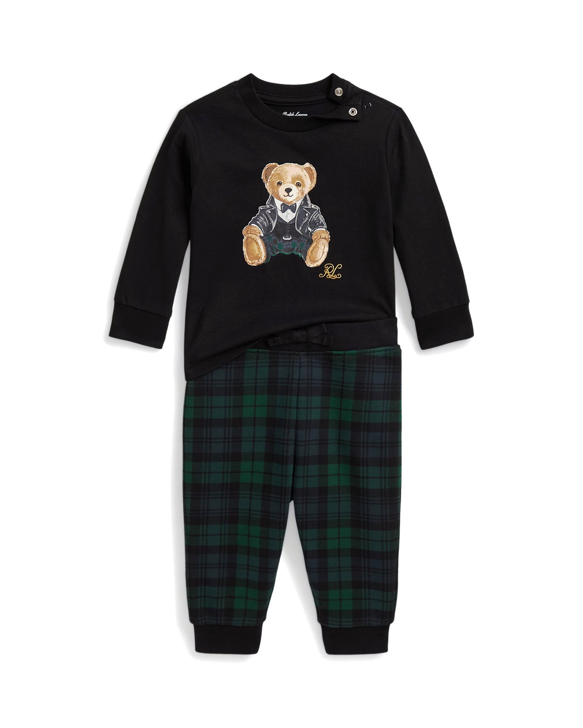 Polo Ralph Lauren Completo t-shirt nera con Polo Bear e pantalone scozzese