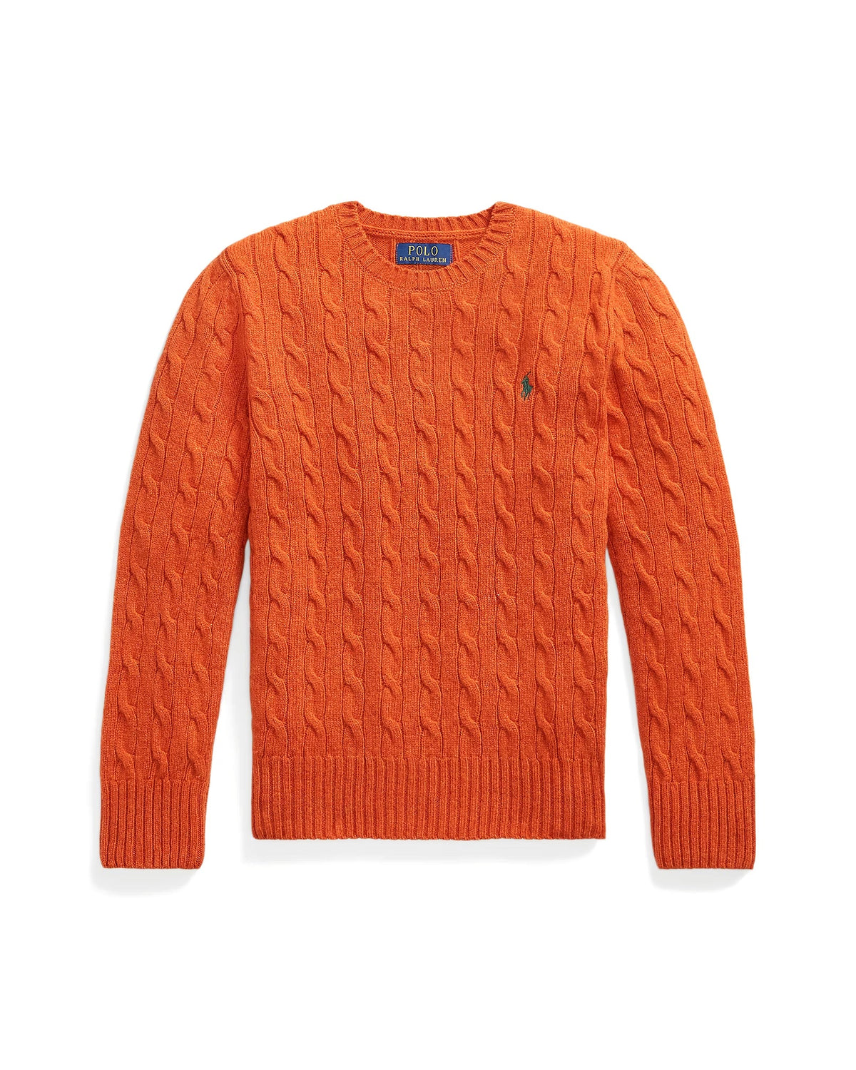 Polo Ralph Lauren Maglione arancione a trecce in lana e cashmere