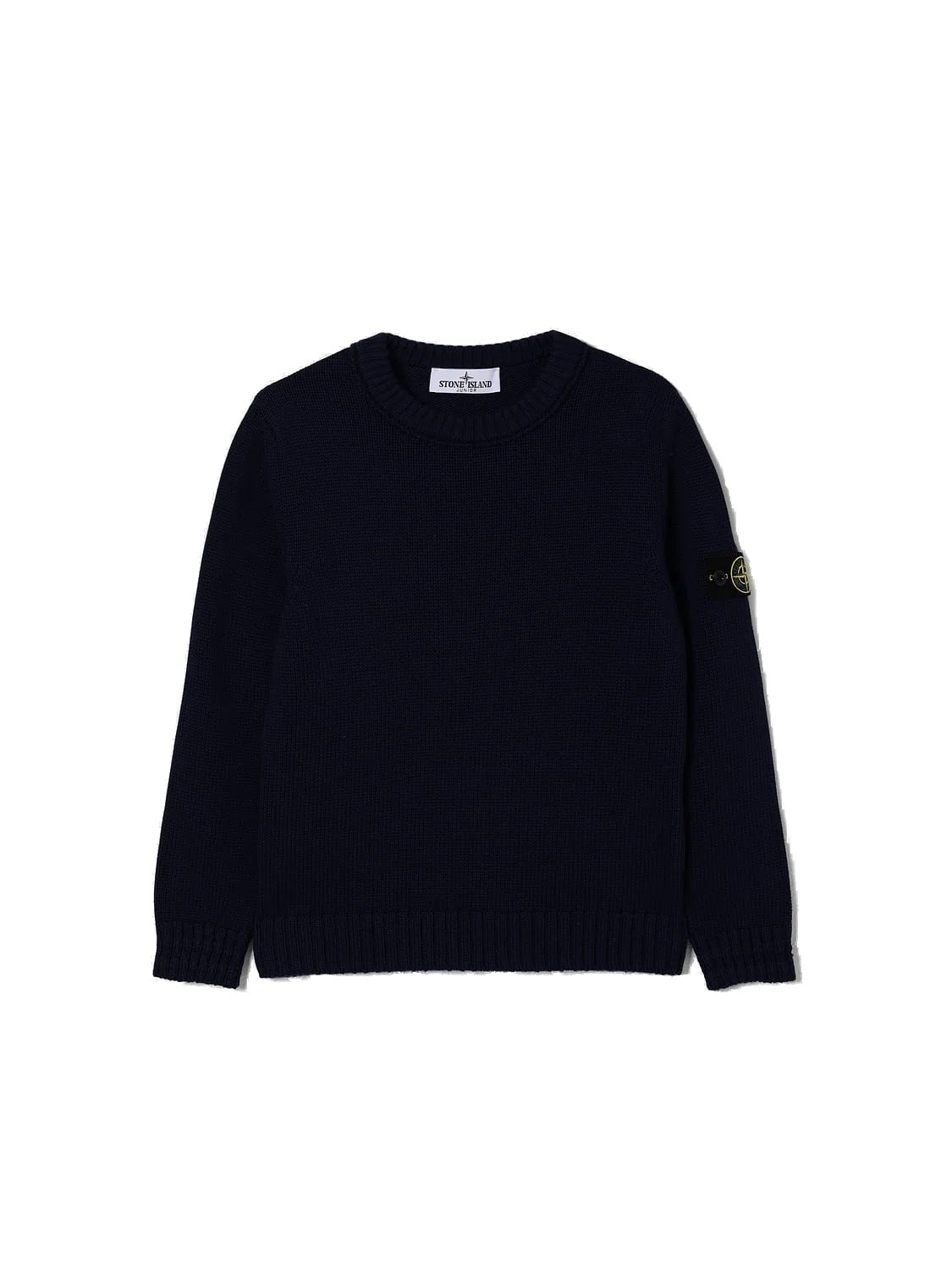 Stone Island Maglione girocollo blu in cotone con badge Compass