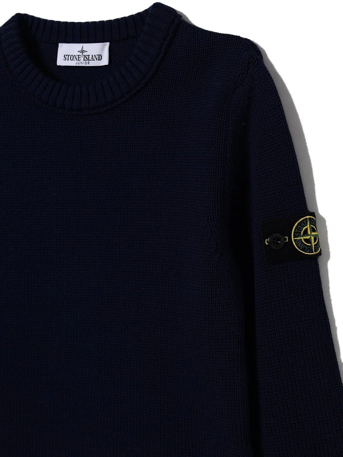 Stone Island Maglione girocollo blu in cotone con badge Compass - dettaglio